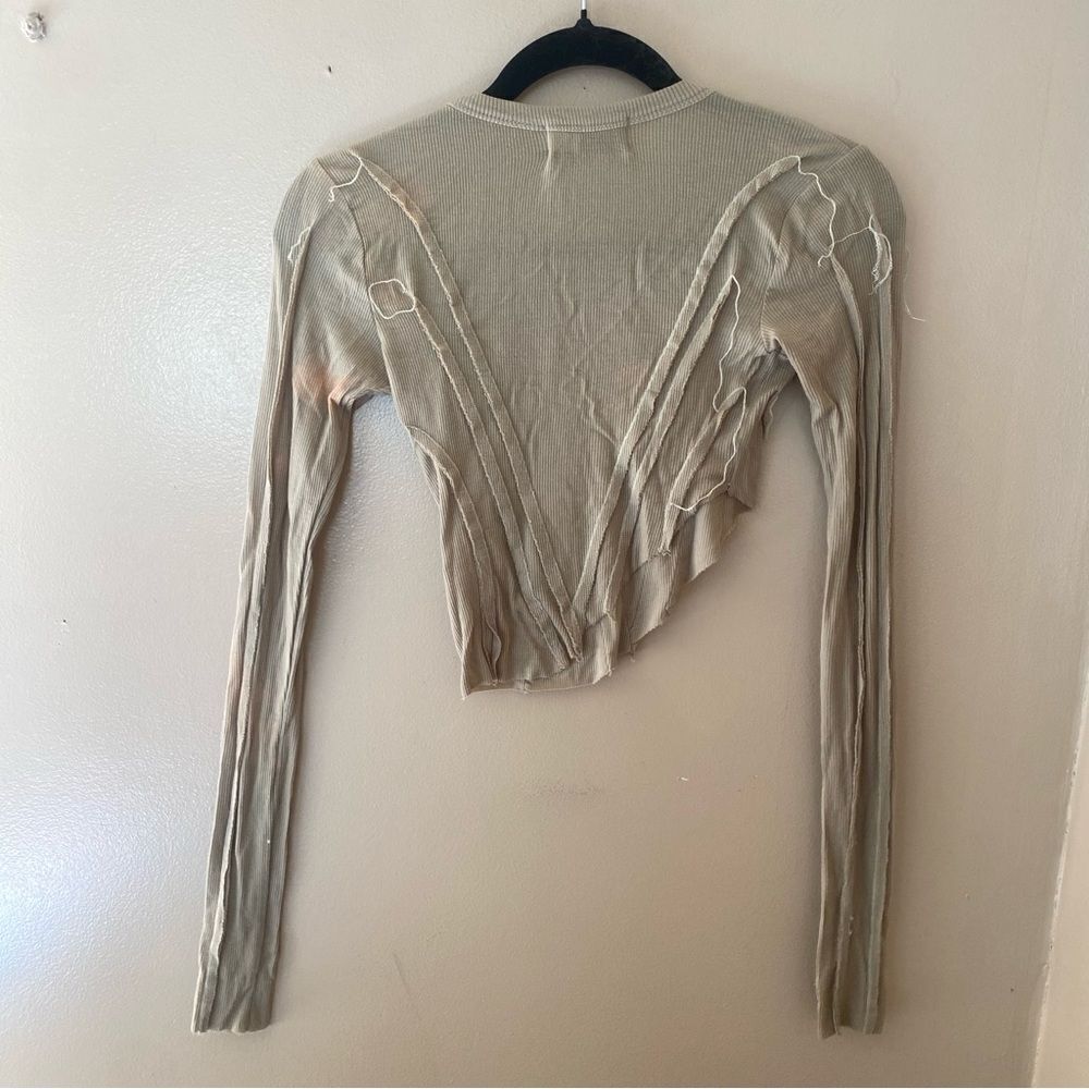 Sami Miro Vintage Asymmetric Long Sleeve Tee - Taupe Seams Cropped Revolve S — image 8 of 8